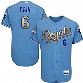 Glued Kansas City Royals #6 Lorenzo Cain Light Blue FlexBase 2015 World Series Champions Gold Program Baseball Jersey,baseball caps,new era cap wholesale,wholesale hats